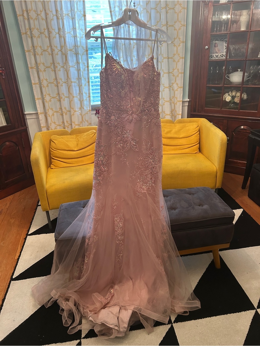 Romantic Dusty Rose Beaded Tulle Prom Dress - Women's Formal Gown